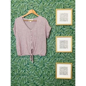 Cloth & Stone | Red & White Striped Cuffed Blouse Tie Top Medium